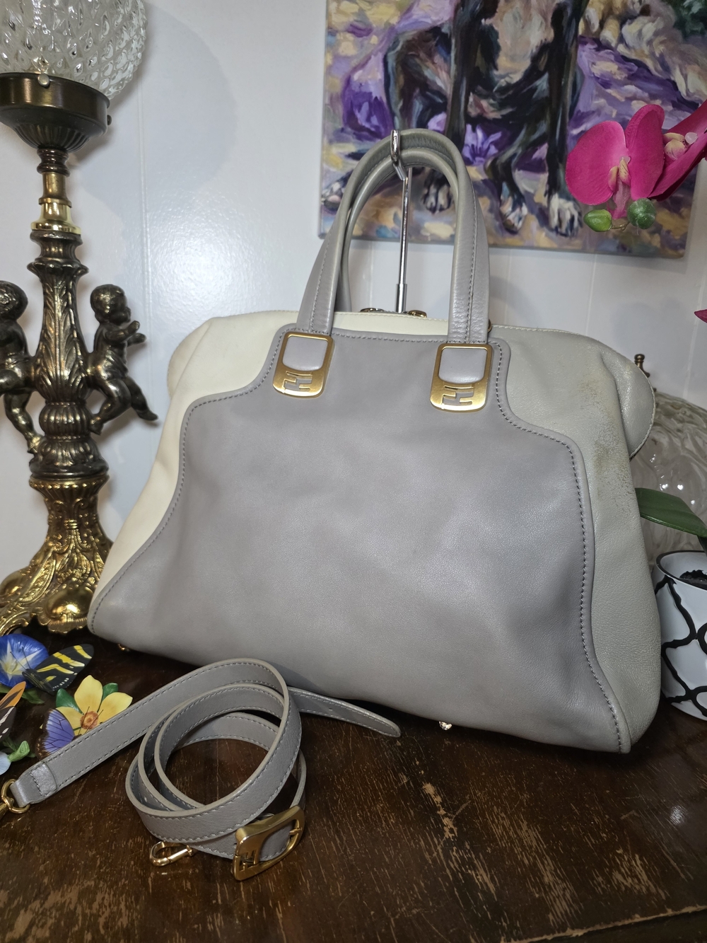 Beautiful Fendi Chameleon Satchel in a highly versatile, neutral colorblock. - Picture 5 of 16